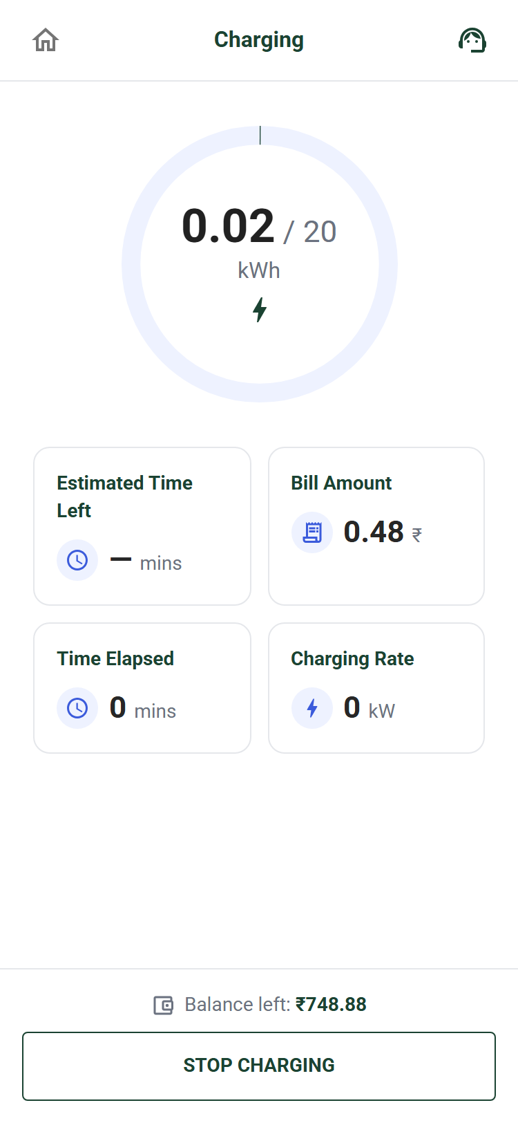 Live charging session screen