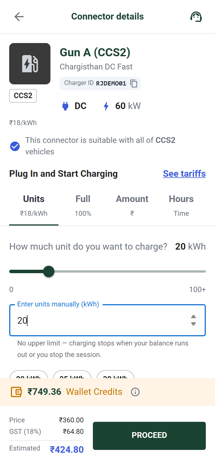 Choose units, amount or time