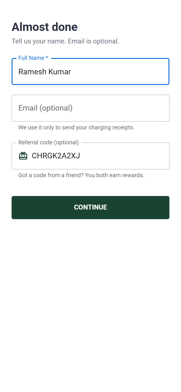 Onboarding — enter your name