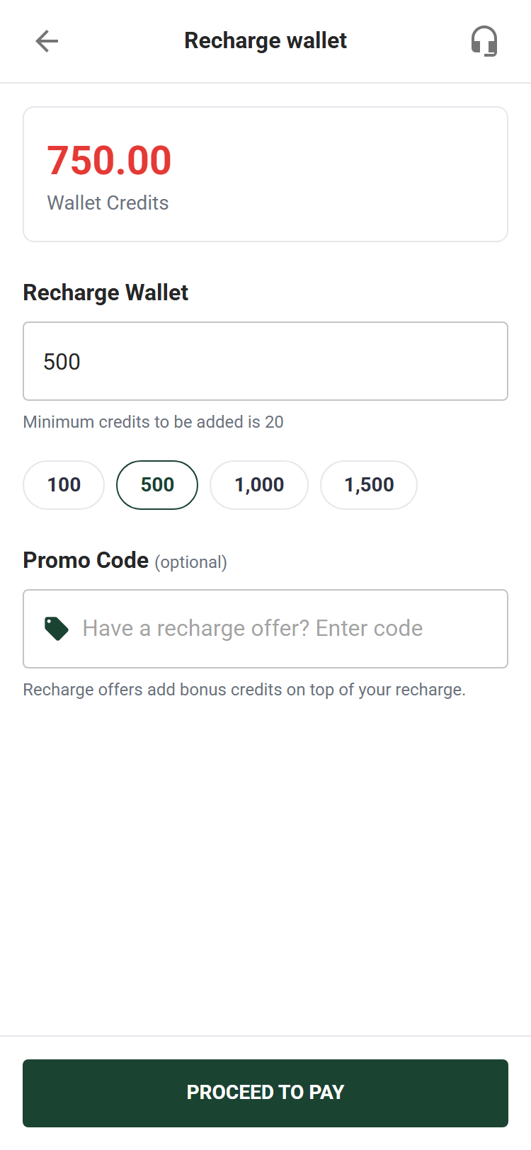 Top up wallet over UPI