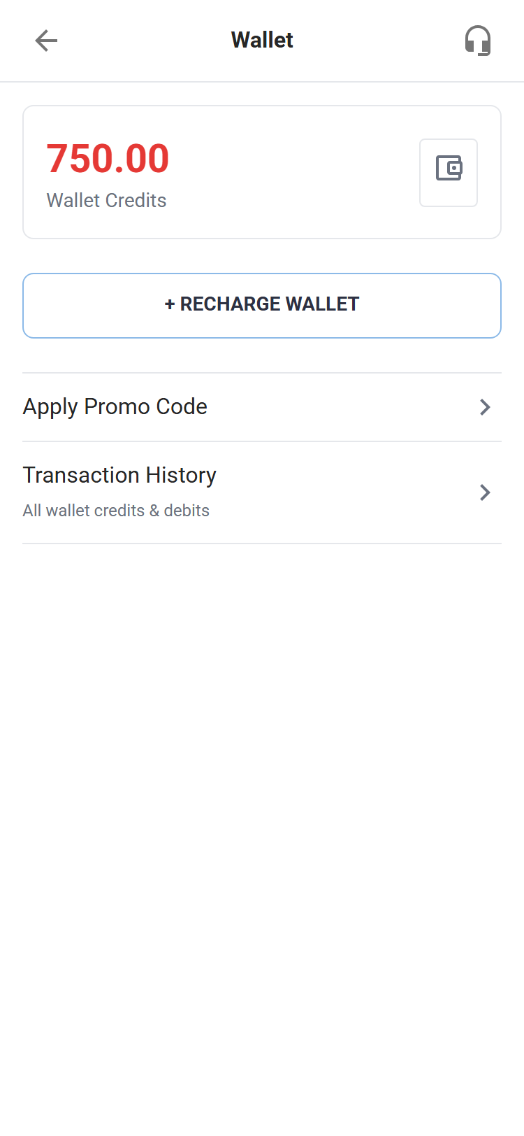 In-app wallet screen